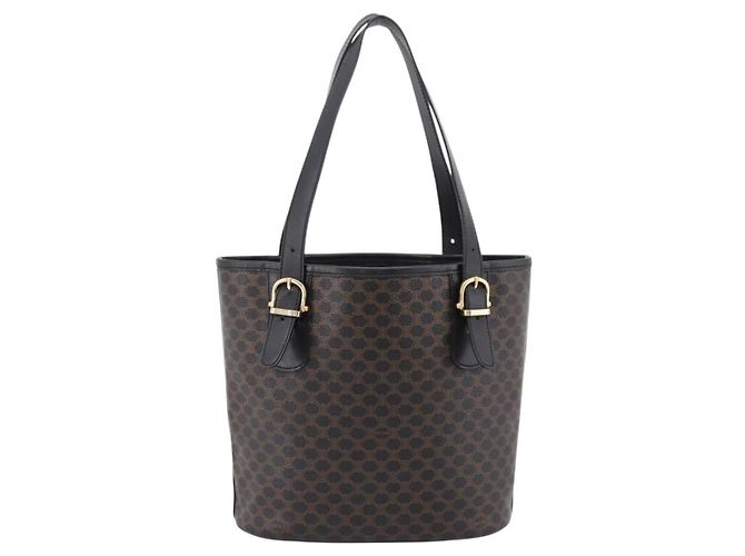 16 Céline Borsa Tote CELINE Macadam Canvas PVC Leather Black Gold Auth 201999A Nero D'oro - vista 2