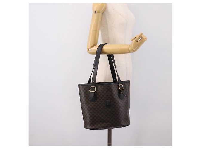 16 Céline Borsa Tote CELINE Macadam Canvas PVC Leather Black Gold Auth 201999A Nero D'oro - vista 22
