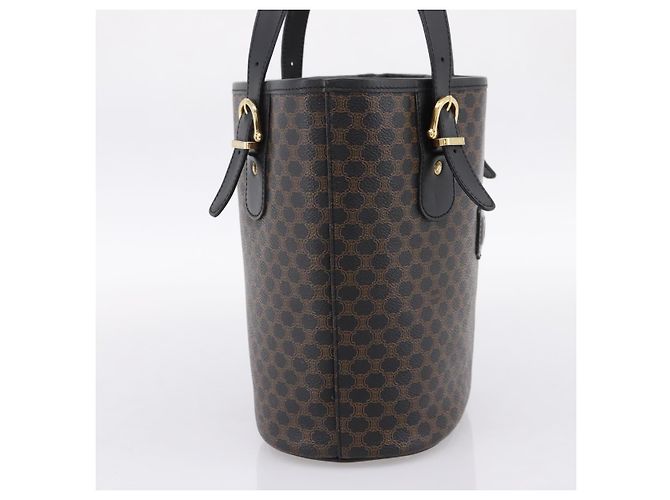16 Céline Borsa Tote CELINE Macadam Canvas PVC Leather Black Gold Auth 201999A Nero D'oro - vista 3
