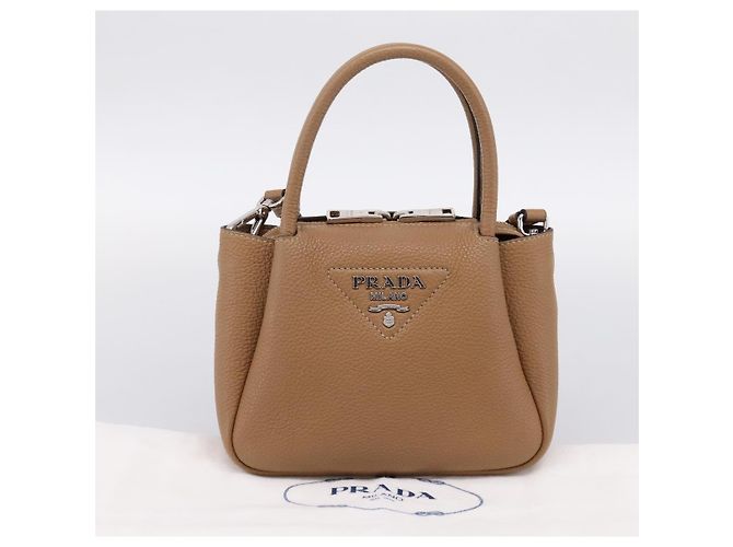 Borsa a mano PRADA in pelle 2way Beige Silver Auth ka5958SAM Argento - vista 12