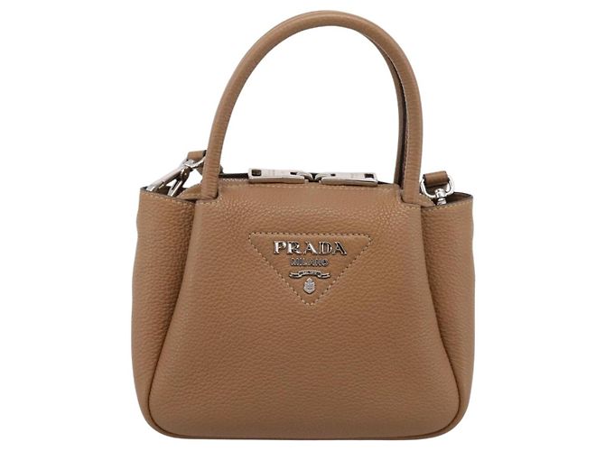 Borsa a mano PRADA in pelle 2way Beige Silver Auth ka5958SAM Argento - vista 13