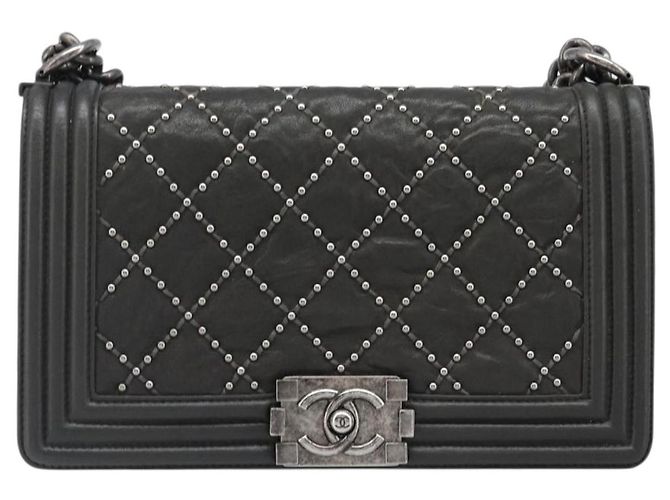Borsa a catena CHANEL Matelasse Boy Chanel in pelle nera e argento CC Auth 199461SAM Nero - vista 13