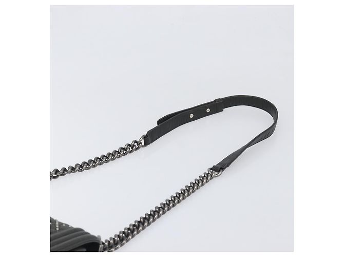 Borsa a catena CHANEL Matelasse Boy Chanel in pelle nera e argento CC Auth 199461SAM Nero - vista 14