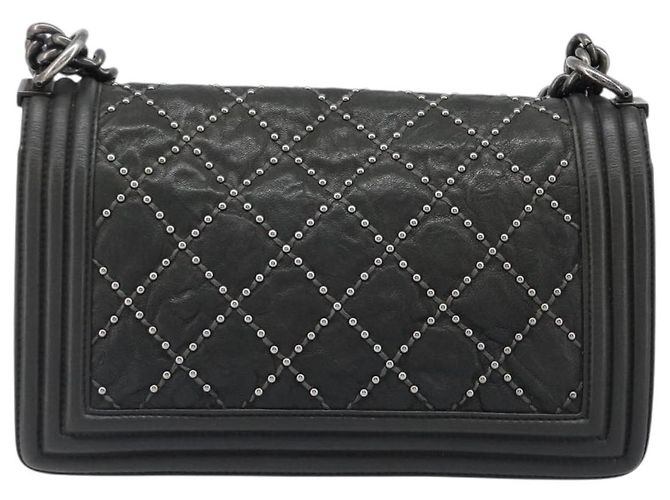 Borsa a catena CHANEL Matelasse Boy Chanel in pelle nera e argento CC Auth 199461SAM Nero - vista 2