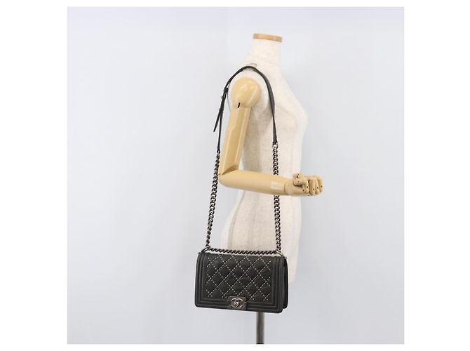Borsa a catena CHANEL Matelasse Boy Chanel in pelle nera e argento CC Auth 199461SAM Nero - vista 24
