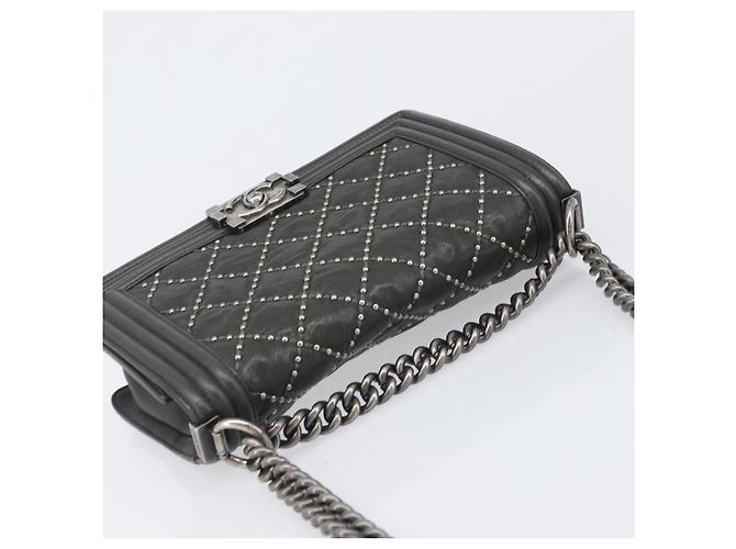 Borsa a catena CHANEL Matelasse Boy Chanel in pelle nera e argento CC Auth 199461SAM Nero - vista 6