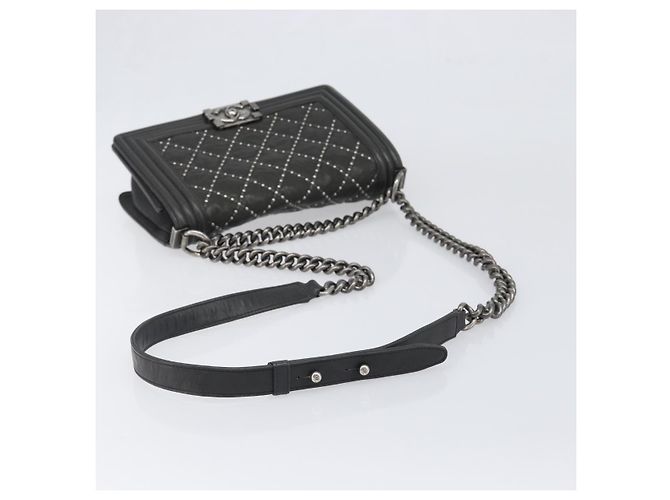 Borsa a catena CHANEL Matelasse Boy Chanel in pelle nera e argento CC Auth 199461SAM Nero - vista 7