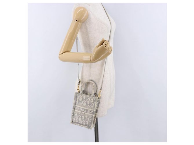 Borsa Christian Dior Trotter Canvas Oblique Book Tote Mini Bag 2way Gray Auth 200245V Marrone D'oro - vista 22