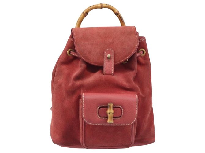Zaino GUCCI Bamboo Camoscio Rosso Tono Oro 003 1705 0030 Auth BA15308 - vista 13