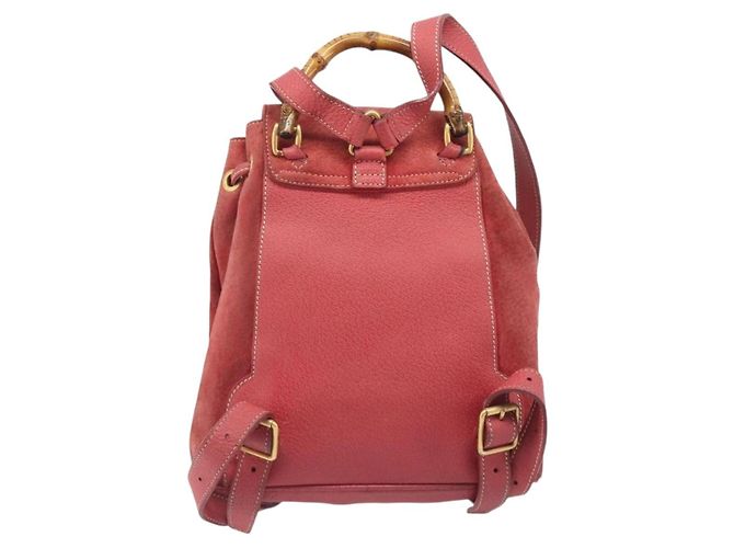 Zaino GUCCI Bamboo Camoscio Rosso Tono Oro 003 1705 0030 Auth BA15308 - vista 2