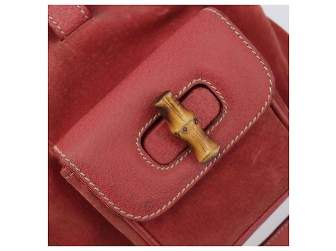 Zaino GUCCI Bamboo Camoscio Rosso Tono Oro 003 1705 0030 Auth BA15308 - vista 21