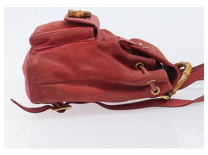 Zaino GUCCI Bamboo Camoscio Rosso Tono Oro 003 1705 0030 Auth BA15308 - vista 3