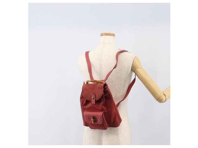 Zaino GUCCI Bamboo Camoscio Rosso Tono Oro 003 1705 0030 Auth BA15308 - vista 30