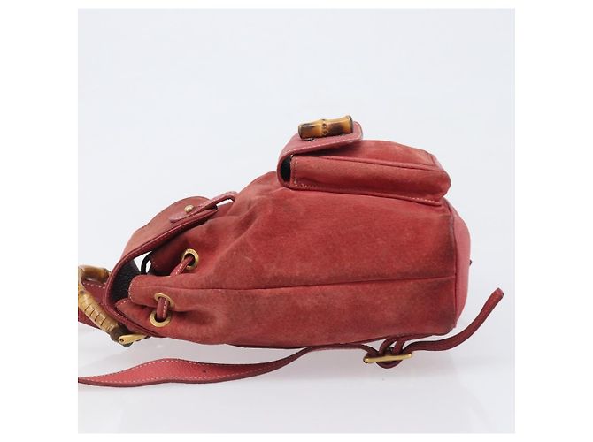 Zaino GUCCI Bamboo Camoscio Rosso Tono Oro 003 1705 0030 Auth BA15308 - vista 4