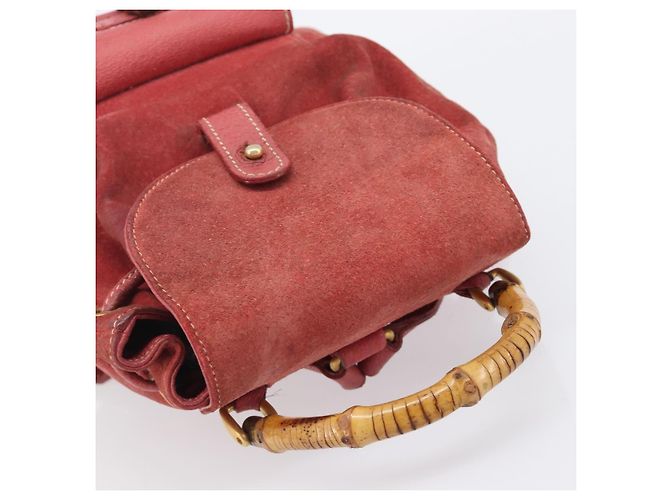 Zaino GUCCI Bamboo Camoscio Rosso Tono Oro 003 1705 0030 Auth BA15308 - vista 7