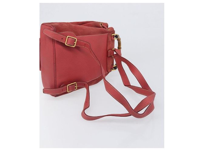 Zaino GUCCI Bamboo Camoscio Rosso Tono Oro 003 1705 0030 Auth BA15308 - vista 9