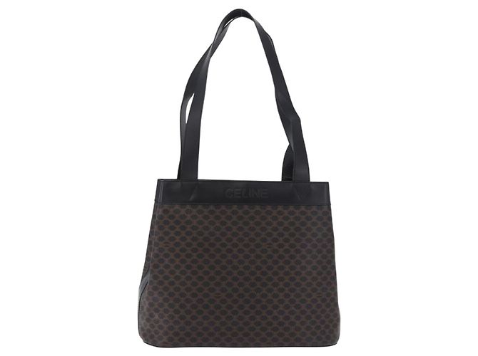Céline Borsa Tote CELINE Macadam Canvas PVC Pelle Nero Oro Auth 197661V D'oro - vista 13