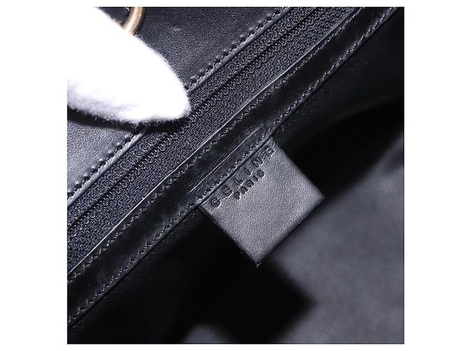 Céline Borsa Tote CELINE Macadam Canvas PVC Pelle Nero Oro Auth 197661V D'oro - vista 17