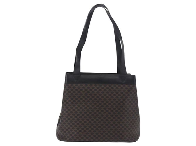 Céline Borsa Tote CELINE Macadam Canvas PVC Pelle Nero Oro Auth 197661V D'oro - vista 2