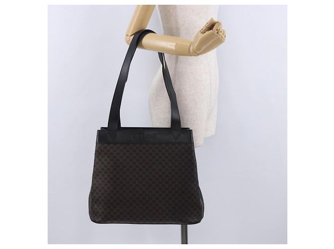 Céline Borsa Tote CELINE Macadam Canvas PVC Pelle Nero Oro Auth 197661V D'oro - vista 23
