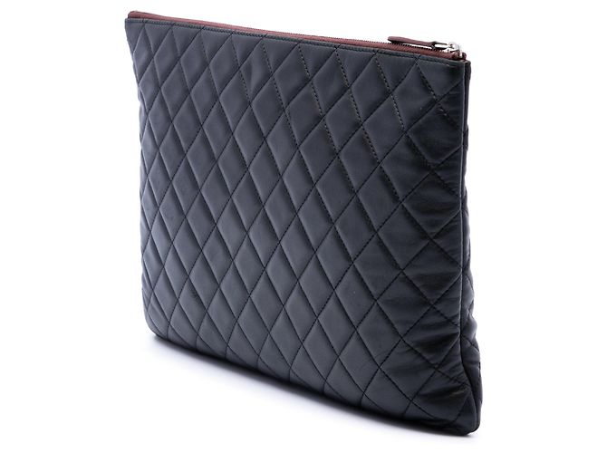 Clutch Chanel Large Quilted Lambskin O Case Nera Nero - vista 2