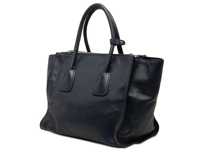 Double Borsa Satchel Prada in vitello Glace blu con doppio manico e doppie tasche - vista 2