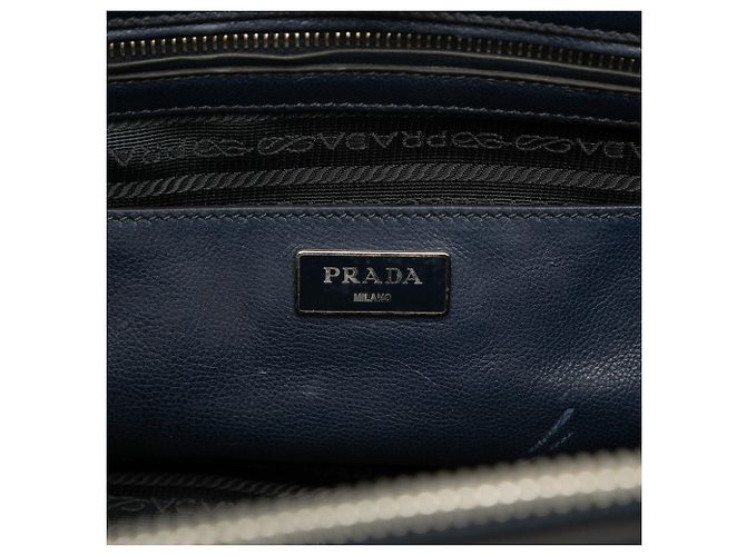 Double Borsa Satchel Prada in vitello Glace blu con doppio manico e doppie tasche - vista 5