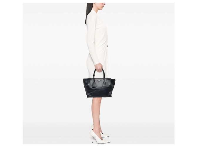 Double Borsa Satchel Prada in vitello Glace blu con doppio manico e doppie tasche - vista 6