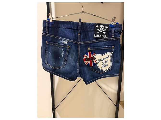 Pantaloncini in denim Dsquared2 con patch Caten Twins Nero Bianco Rosso Blu - vista 2