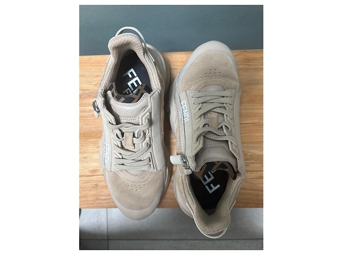 Fendi Flow Sneakers in pelle e camoscio Beige - vista 2