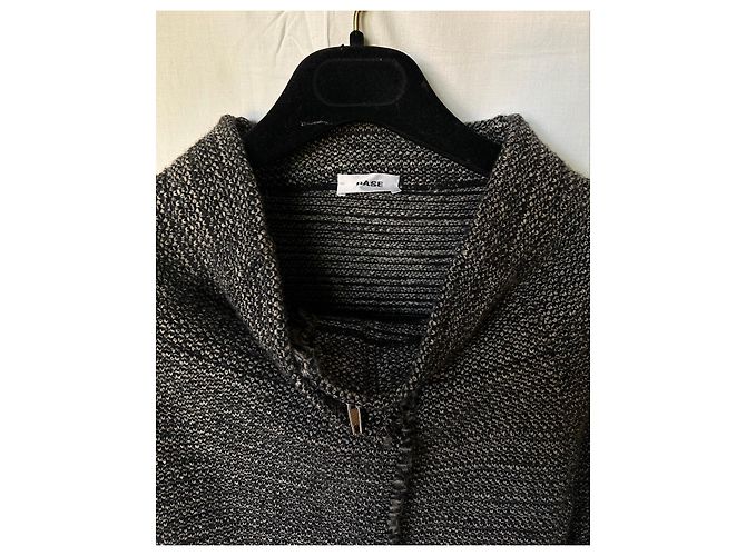 Autre Marque BASE Cardigan aus Merinowolle und Alpaka Weiß Grau - Ansicht 2