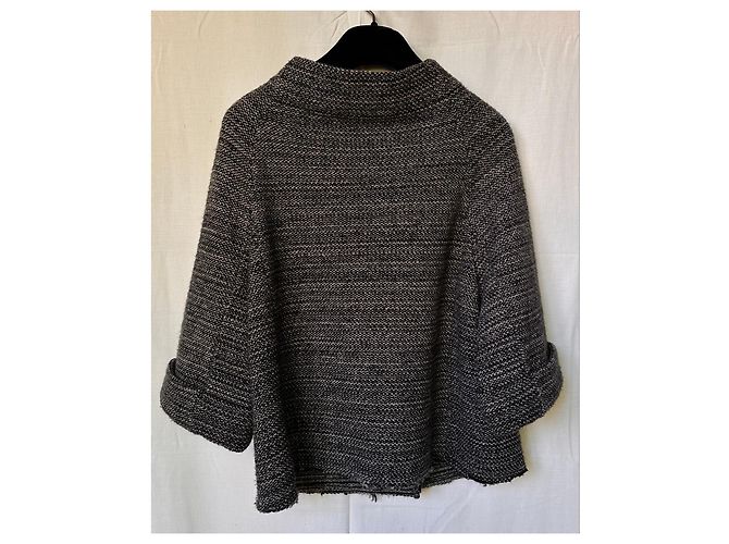 Autre Marque BASE Cardigan aus Merinowolle und Alpaka Weiß Grau - Ansicht 3