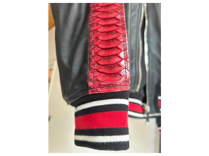 Philipp Plein Bomber de Cuero y Pitón Negro Roja - vista 13
