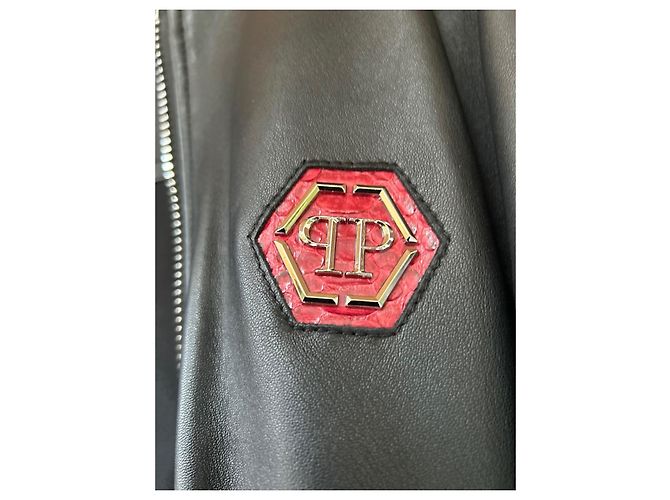 Philipp Plein Bomber de Cuero y Pitón Negro Roja - vista 15