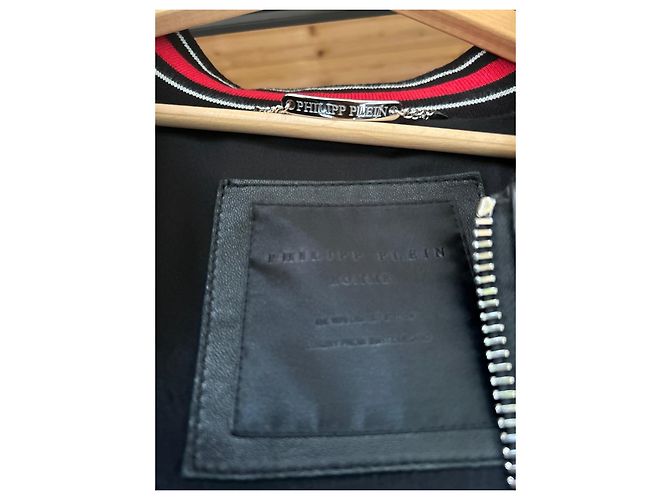 Philipp Plein Bomber de Cuero y Pitón Negro Roja - vista 16