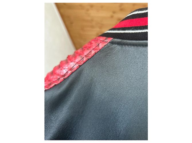 Philipp Plein Bomber de Cuero y Pitón Negro Roja - vista 9
