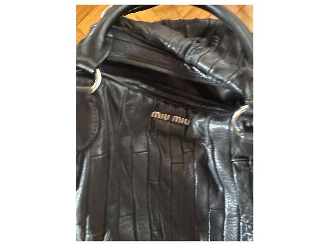 Miu Miu Borsa Tote in Pelle Nera Arricciata Nero - vista 2