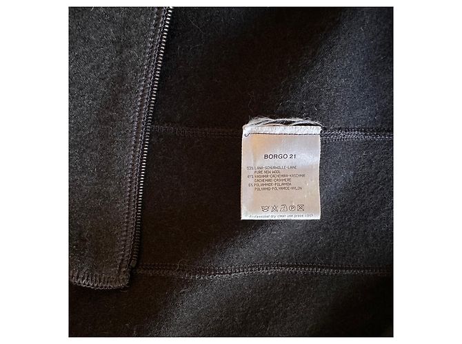 Autre Marque BORGO 21 graue Wolle-Kaschmir-Jacke mit asymmetrischem Reißverschluss - Ansicht 2