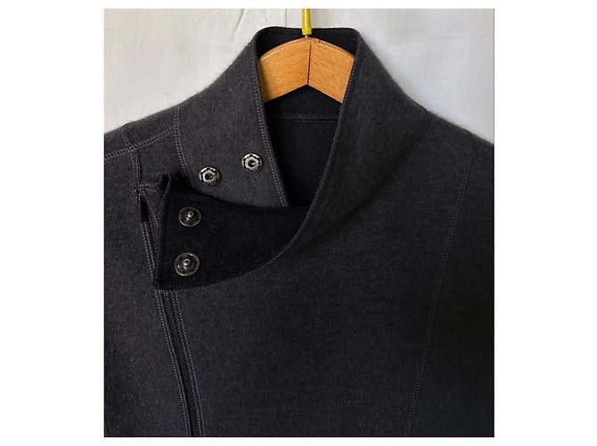 Autre Marque BORGO 21 graue Wolle-Kaschmir-Jacke mit asymmetrischem Reißverschluss - Ansicht 3