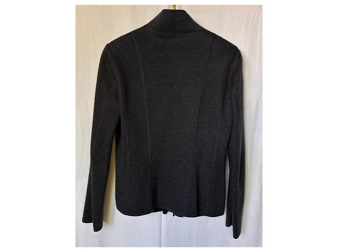 Autre Marque BORGO 21 graue Wolle-Kaschmir-Jacke mit asymmetrischem Reißverschluss - Ansicht 4