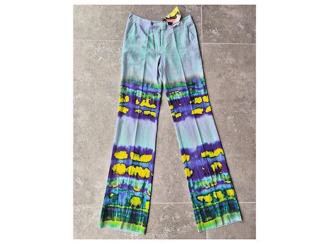 MSGM weite Seidenhose mit mehrfarbigem Tie-Dye-Print Blau Mehrfarben Grün Lila Gelb - Ansicht 2