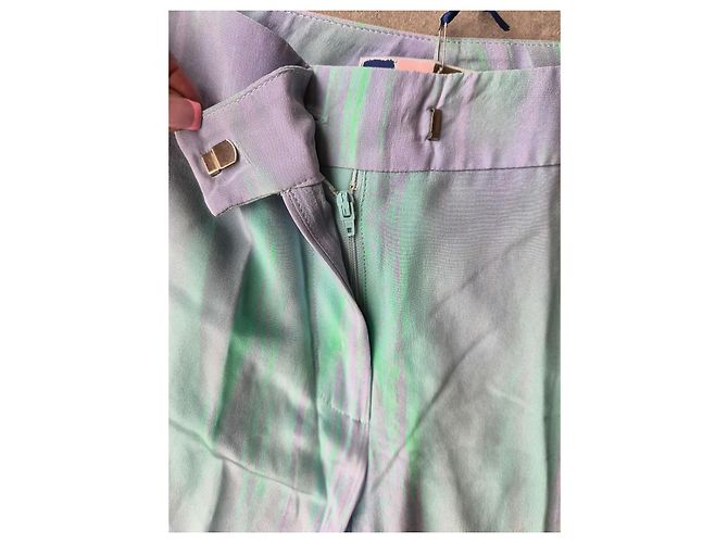 MSGM weite Seidenhose mit mehrfarbigem Tie-Dye-Print Blau Mehrfarben Grün Lila Gelb - Ansicht 3