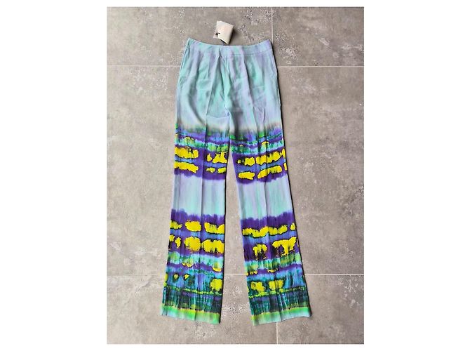 MSGM weite Seidenhose mit mehrfarbigem Tie-Dye-Print Blau Mehrfarben Grün Lila Gelb - Ansicht 6