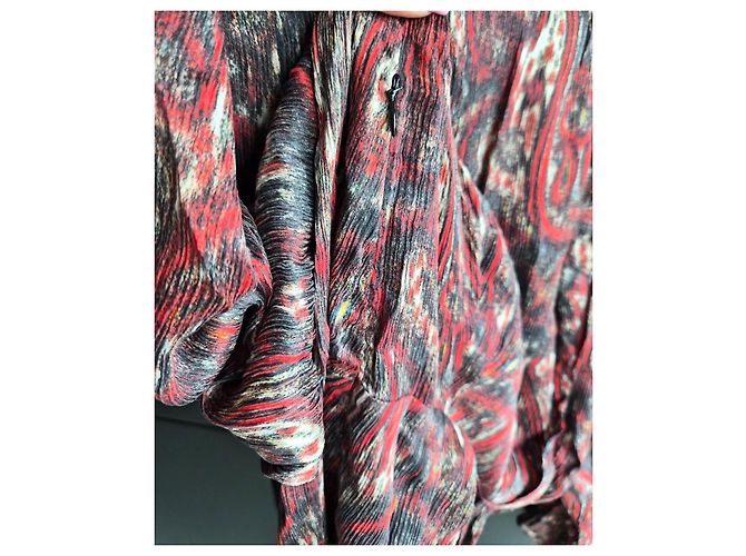 Vestido estampado Iro de seda y viscosa Negro Blanco Roja - vista 6