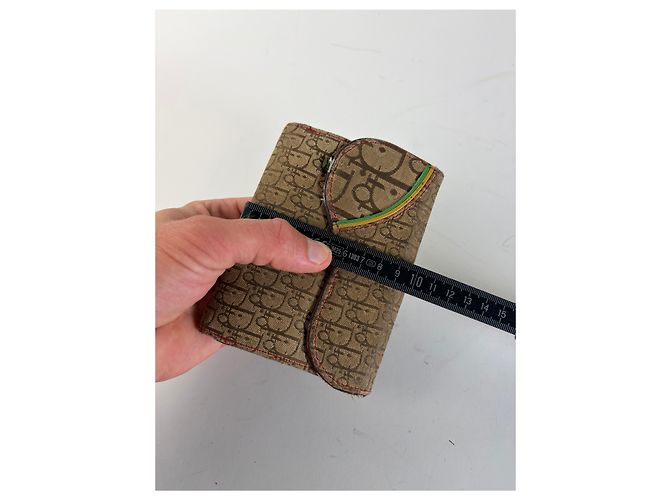 Vintage Dior Monogram Canvas Flap Wallet Brown Red - view 11
