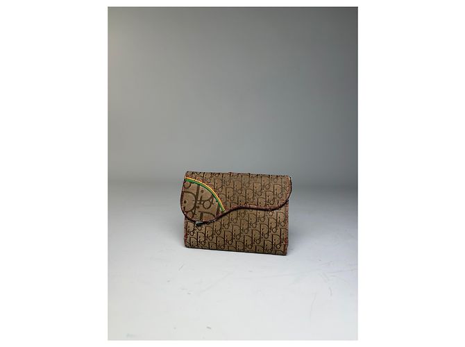 Vintage Dior Monogram Canvas Flap Wallet Brown Red - view 12