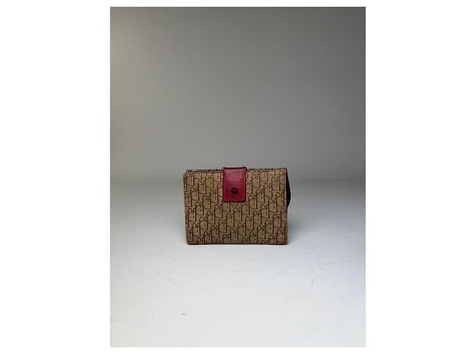 Vintage Dior Monogram Canvas Flap Wallet Brown Red - view 13