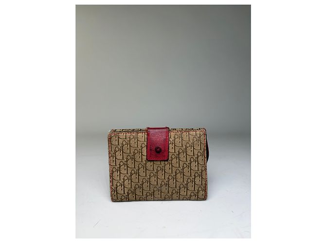 Vintage Dior Monogram Canvas Flap Wallet Brown Red - view 2