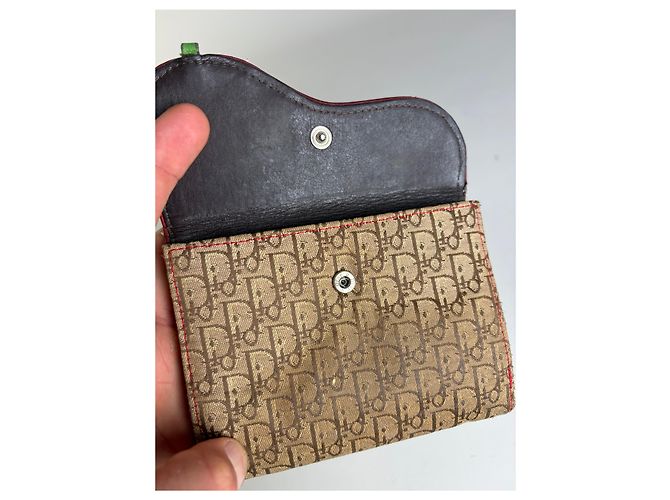 Vintage Dior Monogram Canvas Flap Wallet Brown Red - view 3