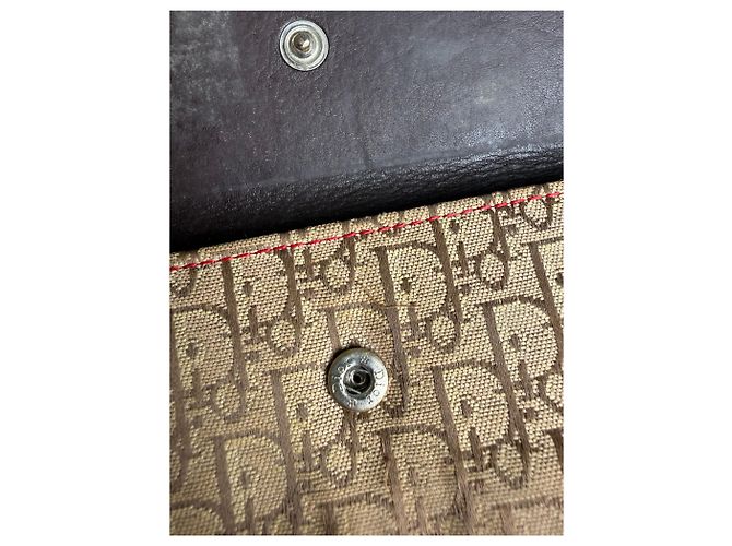 Vintage Dior Monogram Canvas Flap Wallet Brown Red - view 4